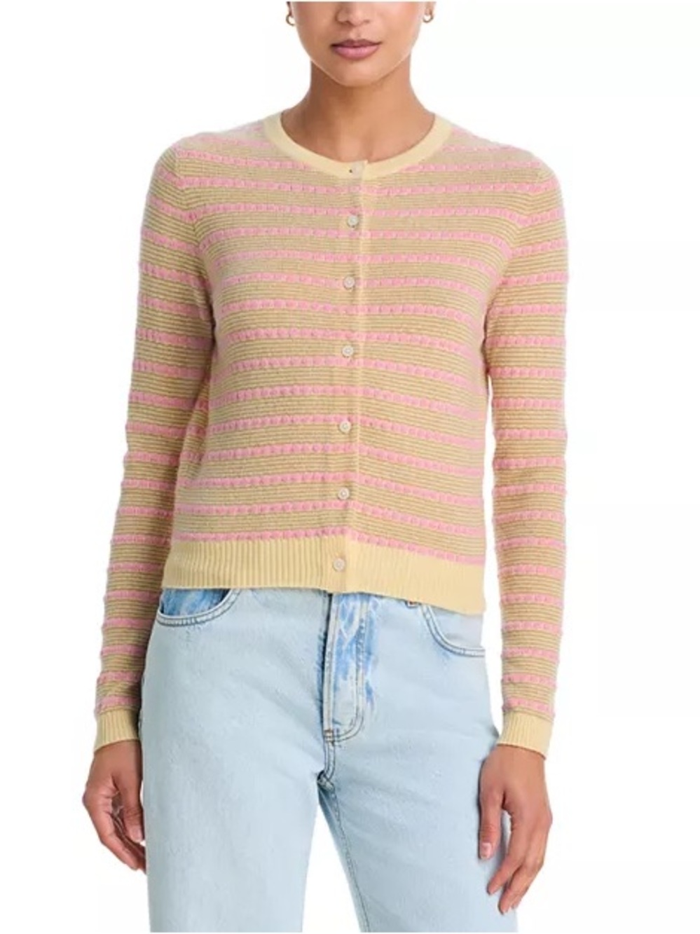 Guest in Residence Jane Cashmere Cardigan Pebble Striped Butter Combo Small